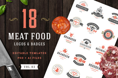 18 Meat Food Logos and Badges - Chef