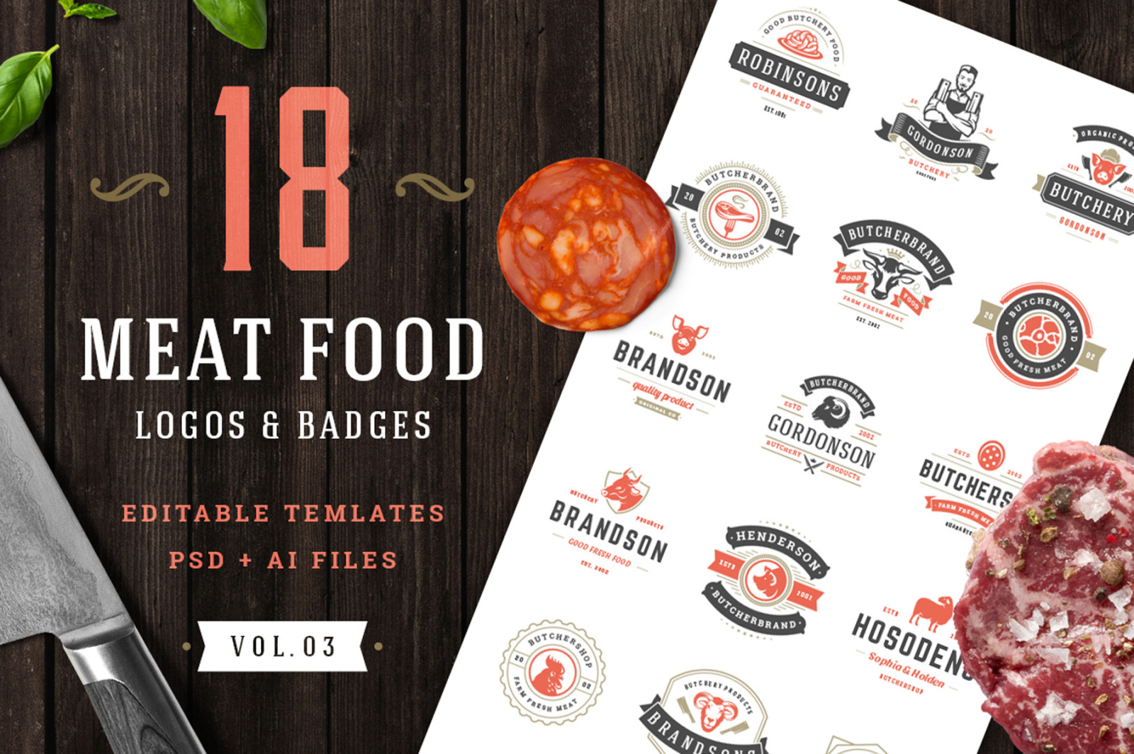 18 Meat Food Logos and Badges