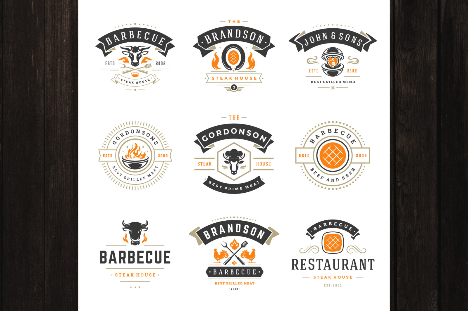 18 Barbecue Logos and Badges on Yellow Images Creative Store - 63595