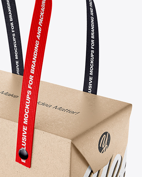 Kraft Paper Box Bag with Textile Handles Mockup - Half Side View