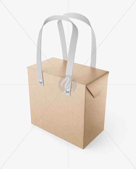 Kraft Paper Box Bag with Textile Handles Mockup - Half Side View