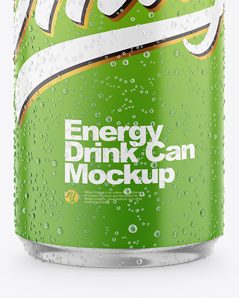 Metallic Drink Can With Matte Finish And Condensation Mockup