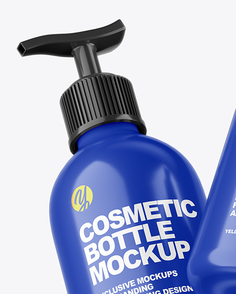 Two Glossy Cosmetic Bottles with Pump Mockup