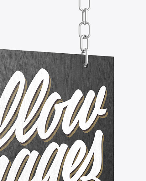 Wooden Sign w/ Metallic Chain Mockup