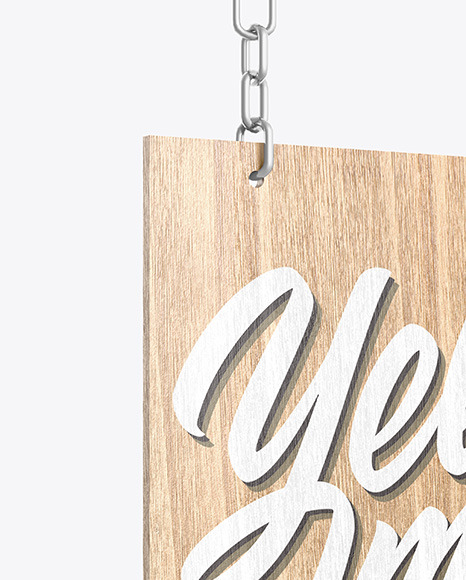 Wooden Sign w/ Metallic Chain Mockup