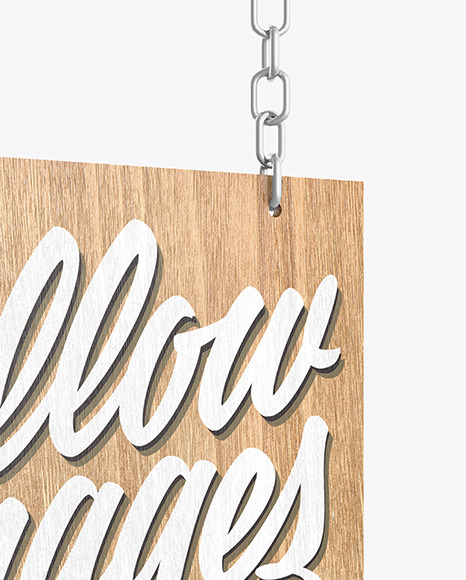 Wooden Sign w/ Metallic Chain Mockup