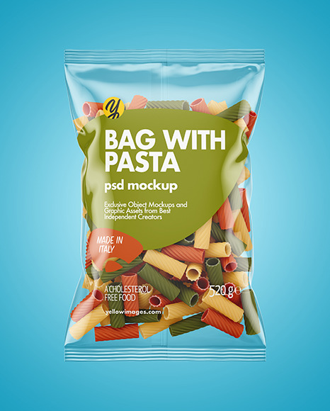 Plastic Bag With Tricolor Tortiglioni Pasta Mockup