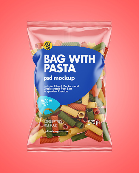 Plastic Bag With Tricolor Tortiglioni Pasta Mockup