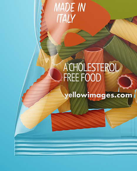 Plastic Bag With Tricolor Tortiglioni Pasta Mockup