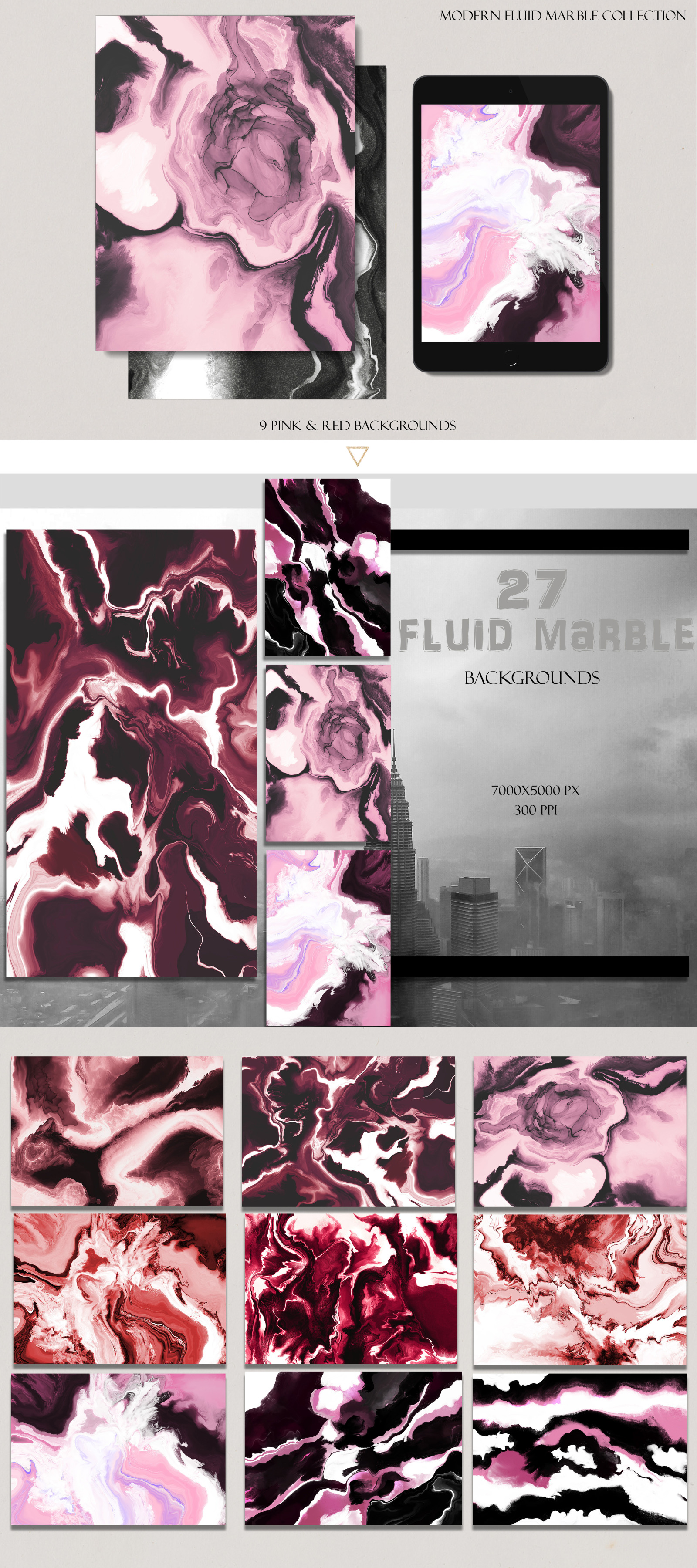 Fluid Modern Marble Ink Collection, 27 Abstract Paint Flow Textures