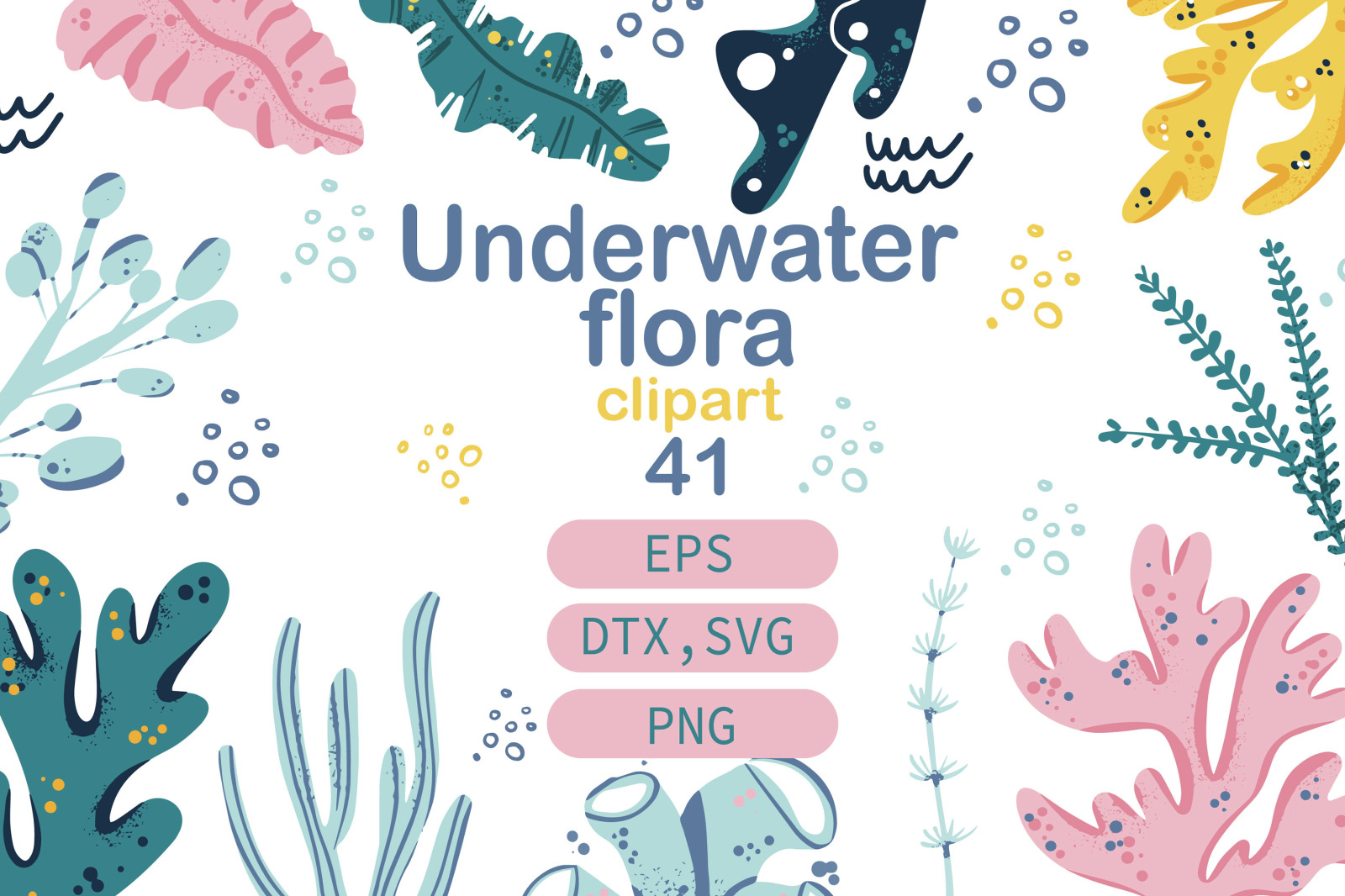 Underwater ClipArt Set.Marine life SVG hand painted,under the sea,corals clipart,algae,shell, instan