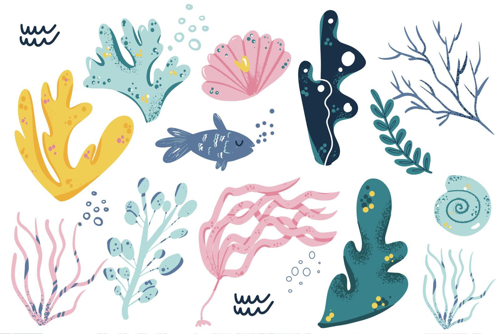 Underwater ClipArt Set.Marine life SVG hand painted,under the sea,corals clipart,algae,shell, instan