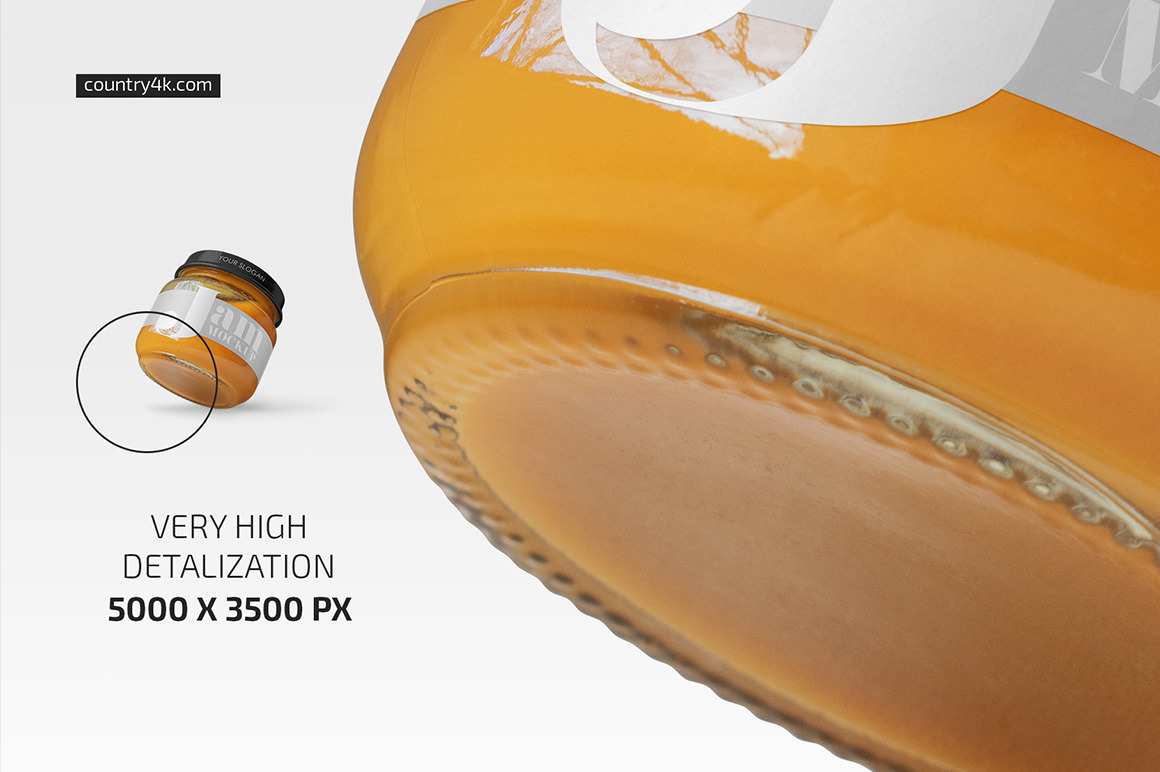 Glass Jar with Peach Jam Mockup Set Glass Jar with Peach Jam Mockup Set