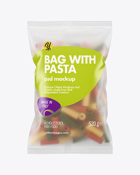 Frosted Plastic Bag With Tricolor Tortiglioni Pasta Mockup