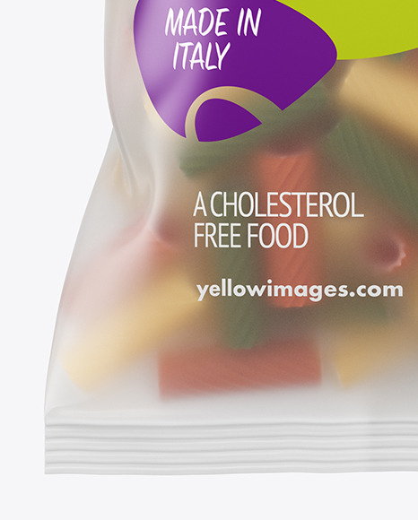 Frosted Plastic Bag With Tricolor Tortiglioni Pasta Mockup