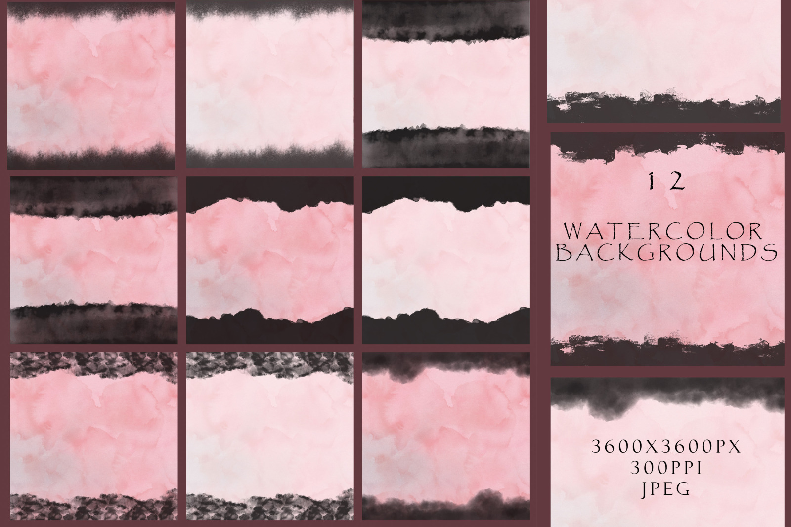 Blush and ink watercolor backgrounds