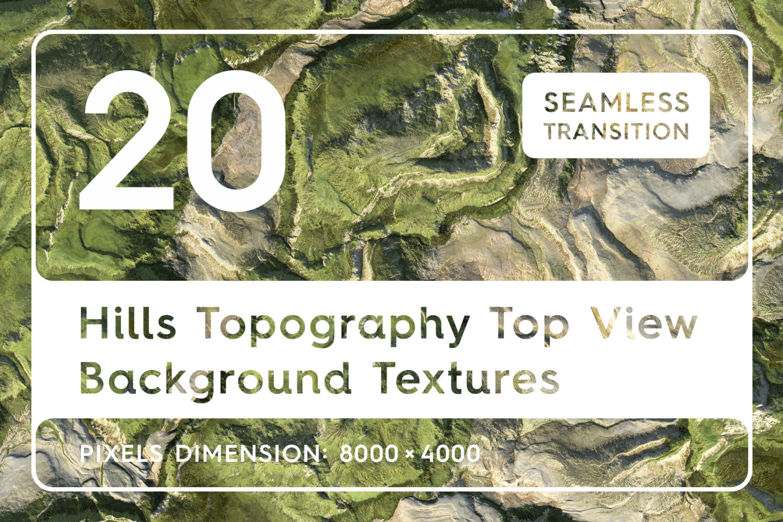 20 Hills Topography Top View Background Textures. Seamless Transition.