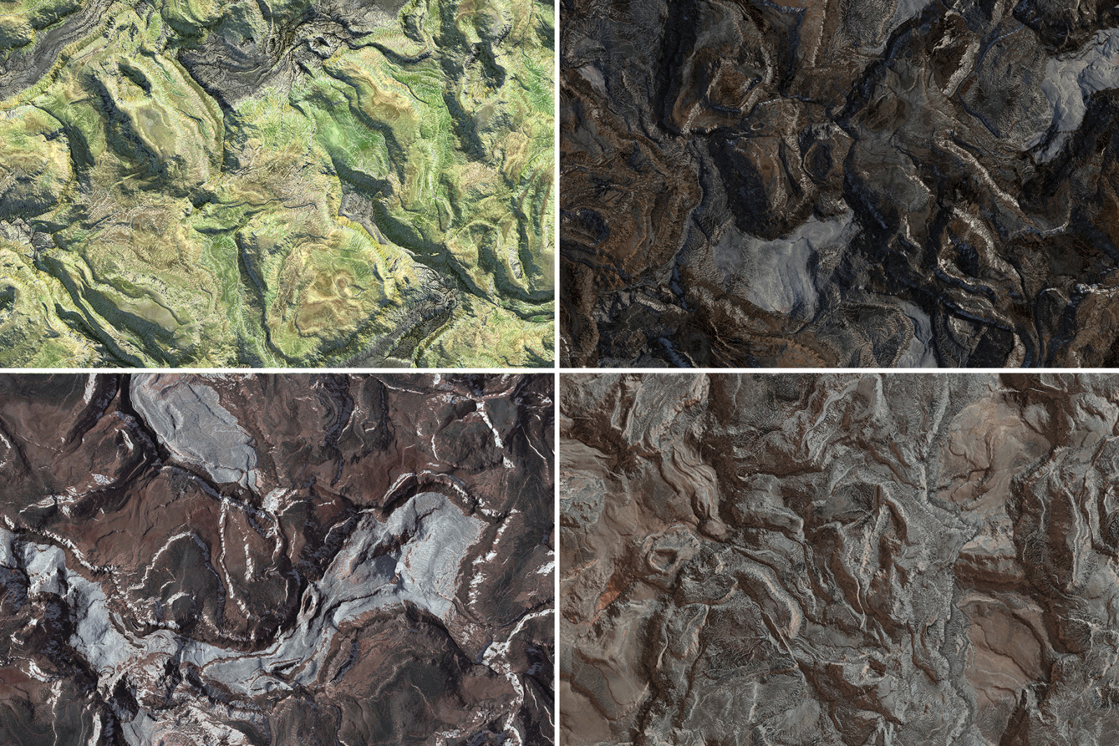 20 Hills Topography Top View Background Textures. Seamless Transition.