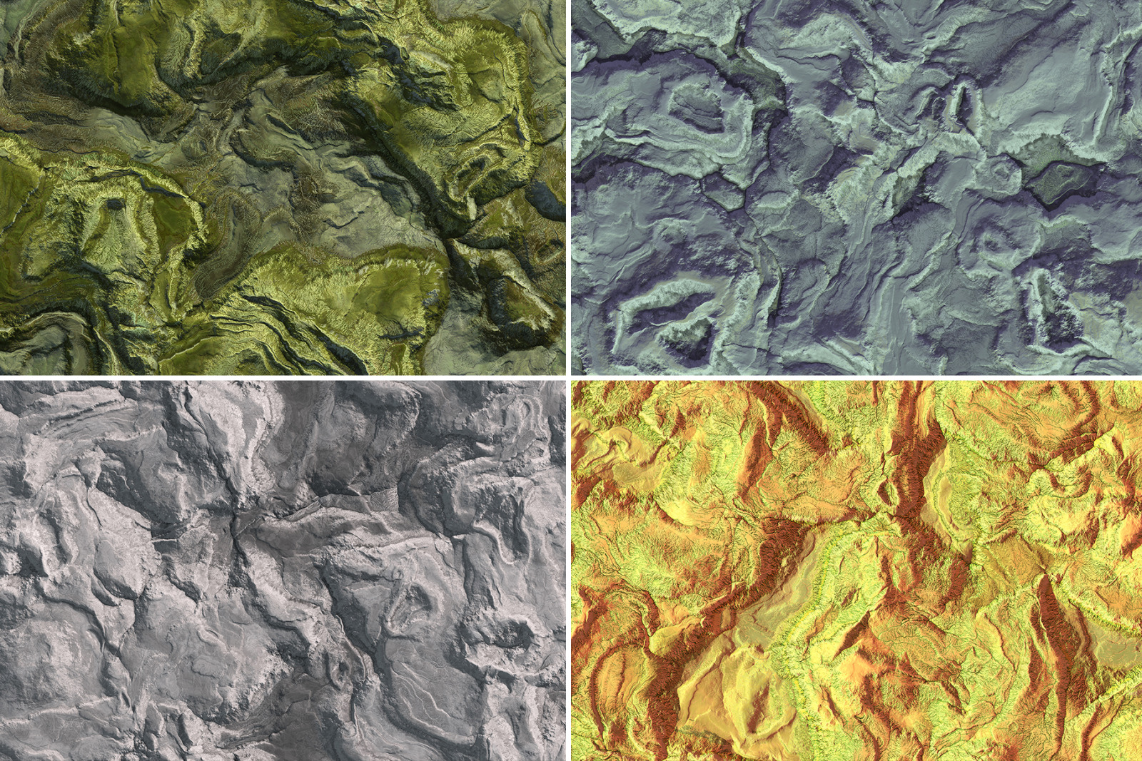 20 Hills Topography Top View Background Textures. Seamless Transition.