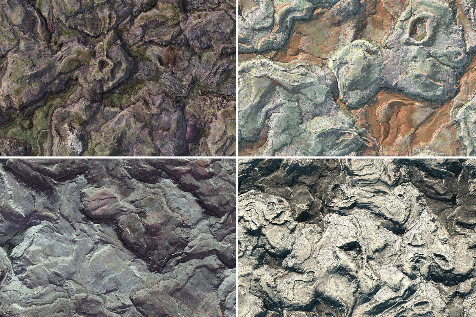 20 Hills Topography Top View Background Textures. Seamless Transition.