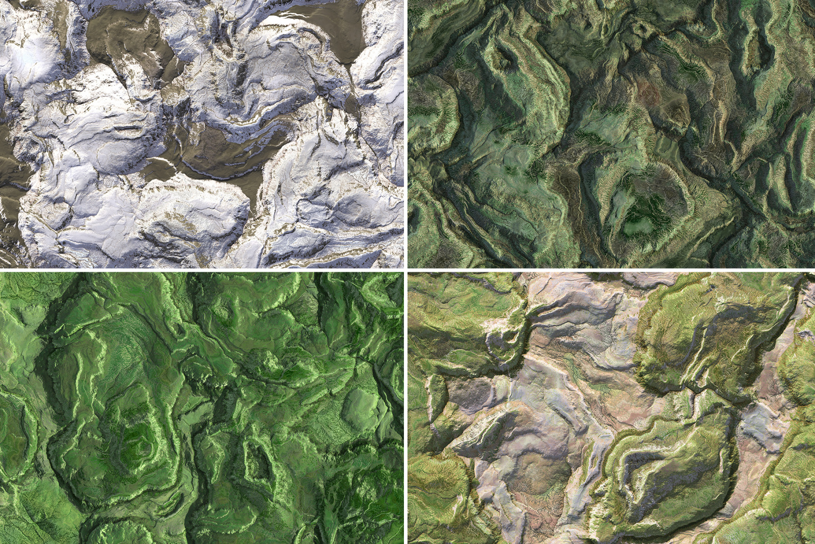 20 Hills Topography Top View Background Textures. Seamless Transition.