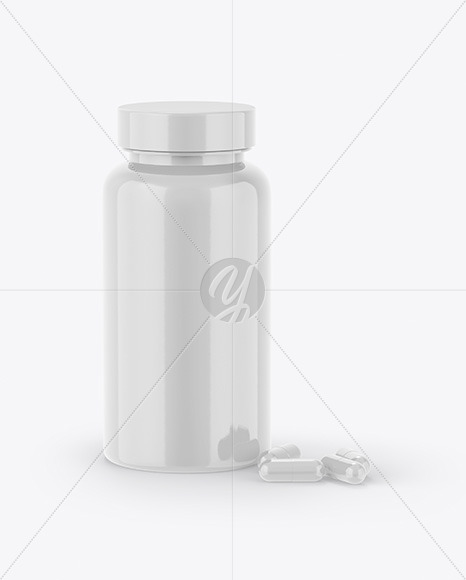 Glossy Plastic Bottle &amp; Pills Mockup