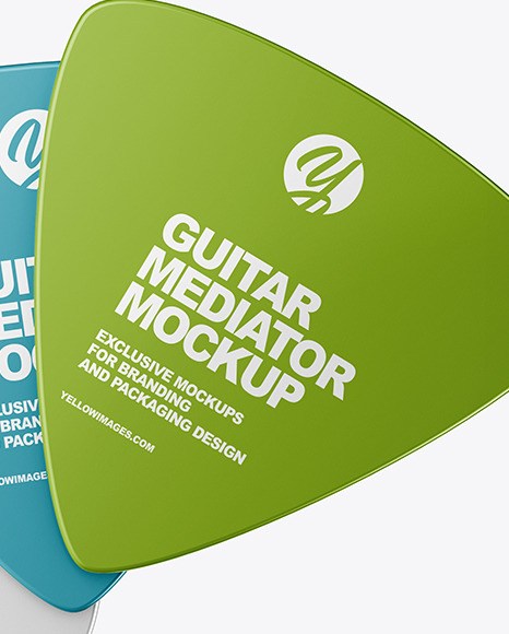 Three Metallized Triangle Guitar Picks Mockup