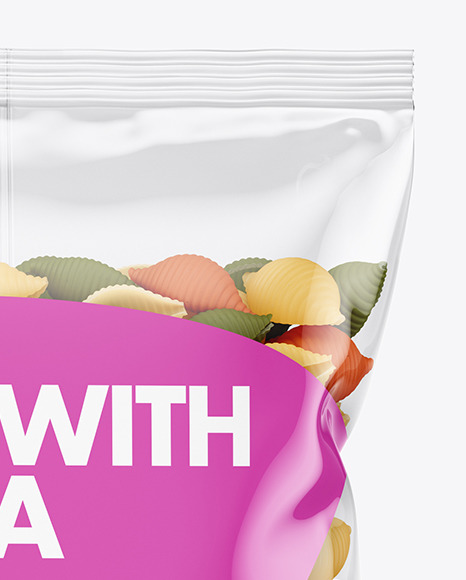 Plastic Bag With Tricolor Conchiglie Pasta Mockup