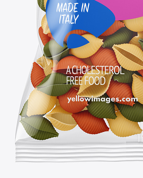 Plastic Bag With Tricolor Conchiglie Pasta Mockup