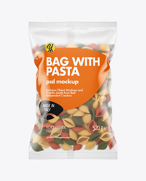 Matte Plastic Bag With Tricolor Conchiglie Pasta Mockup