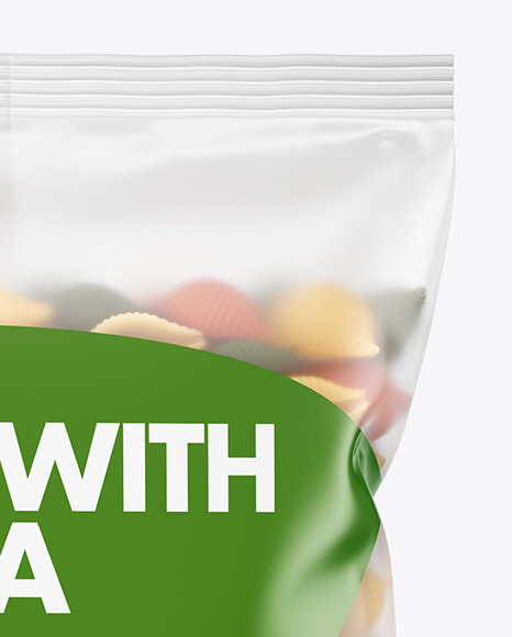 Matte Plastic Bag With Tricolor Conchiglie Pasta Mockup