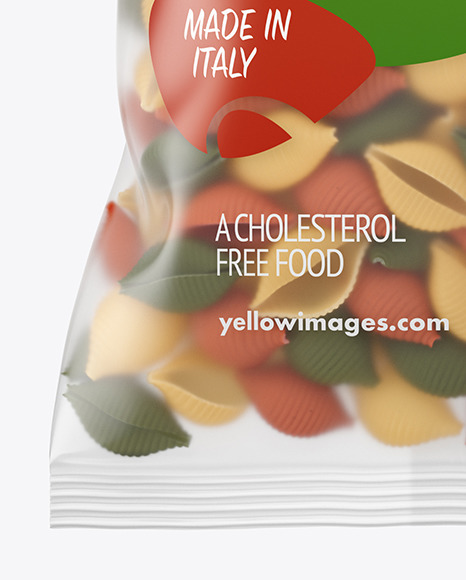 Matte Plastic Bag With Tricolor Conchiglie Pasta Mockup