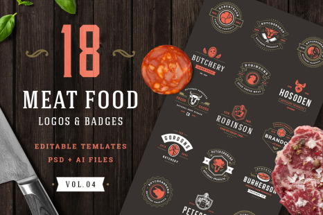 18 Meat Food Logos and Badges - Farm food