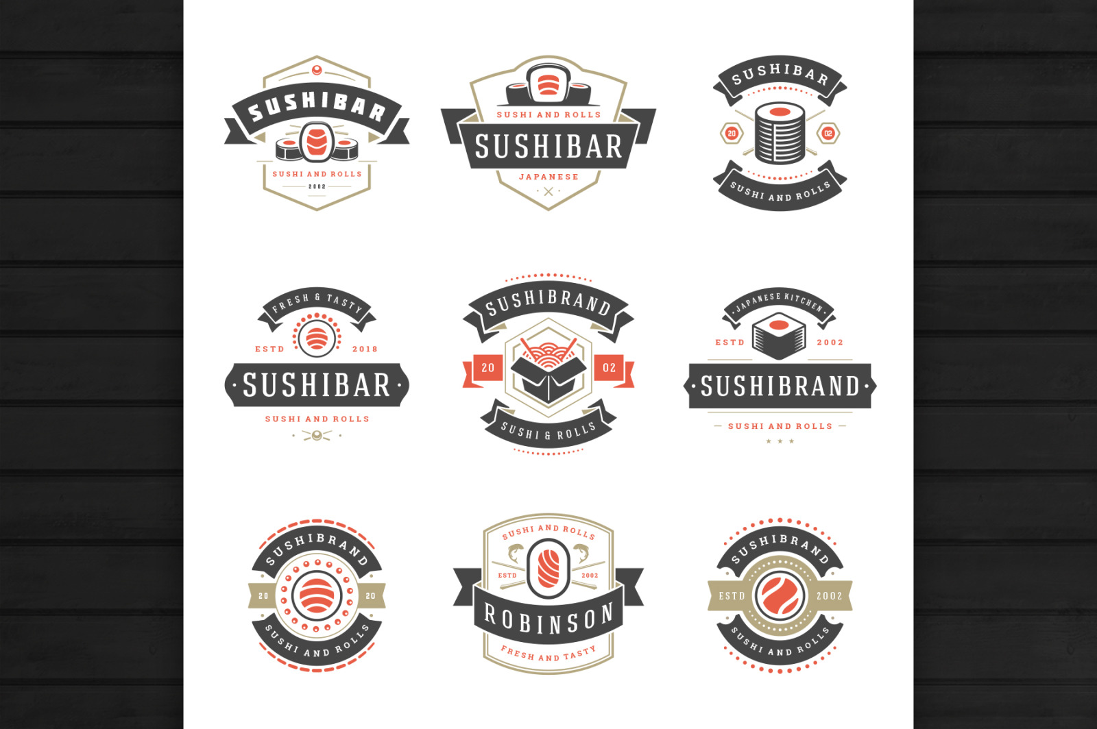 18 Sushi Bar Logos and Badges 18 Sushi Bar Logos and Badges
