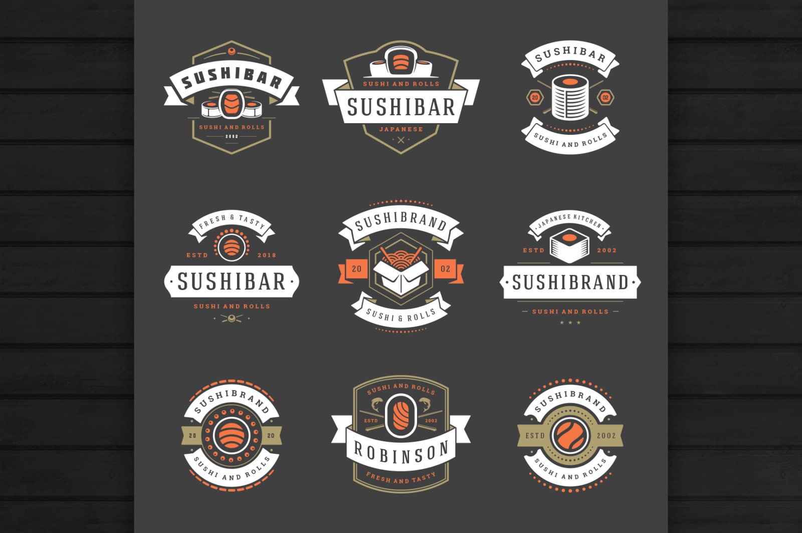 18 Sushi Bar Logos and Badges 18 Sushi Bar Logos and Badges