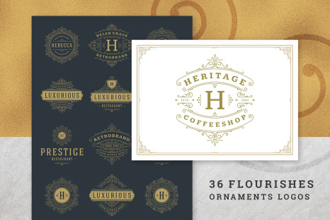 36 Luxury Ornament Logos - Vintage gold