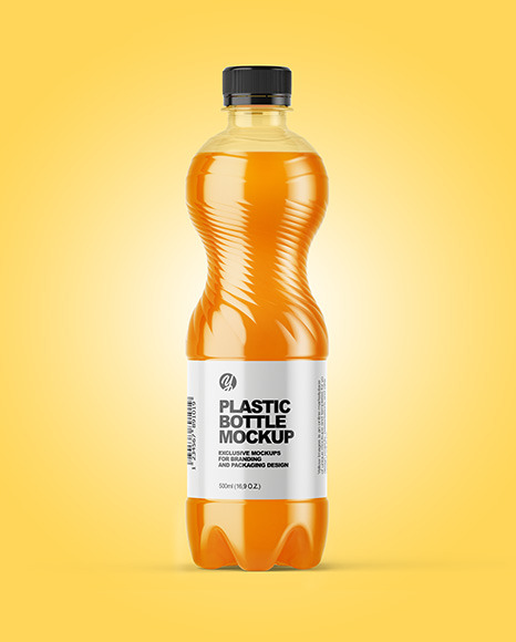 PET Bottle with Peach Drink Mockup