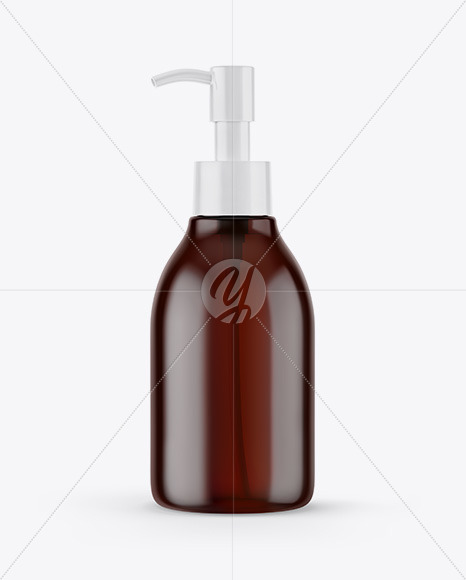 Amber Cosmetic Bottle with Pump Mockup