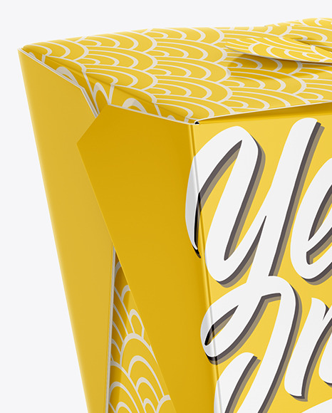 Glossy Paper Noodles Box Mockup - Half Side View (High Angle Shot)