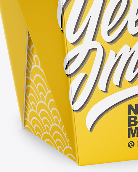 Glossy Paper Noodles Box Mockup - Half Side View (High Angle Shot)