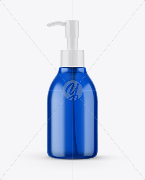 Blue Cosmetic Bottle with Pump Mockup