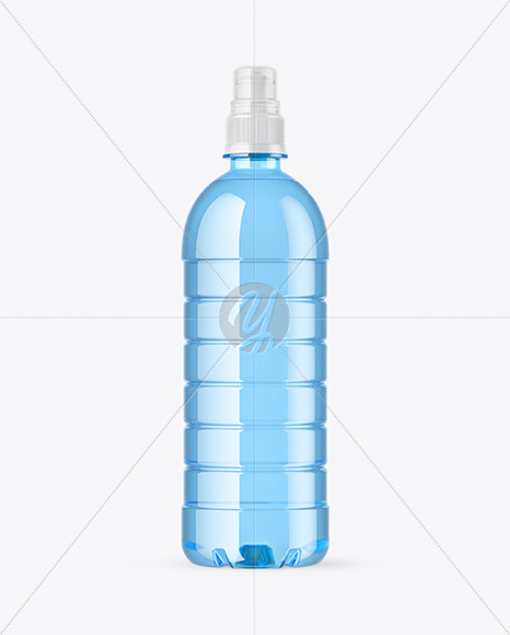 Blue PET Bottle with Sport Cap Mockup