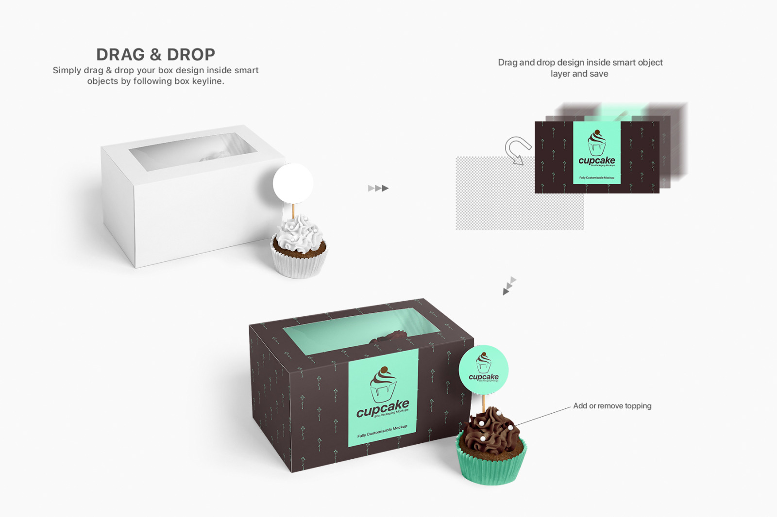 Cupcake Box Packaging Mockups Bundle