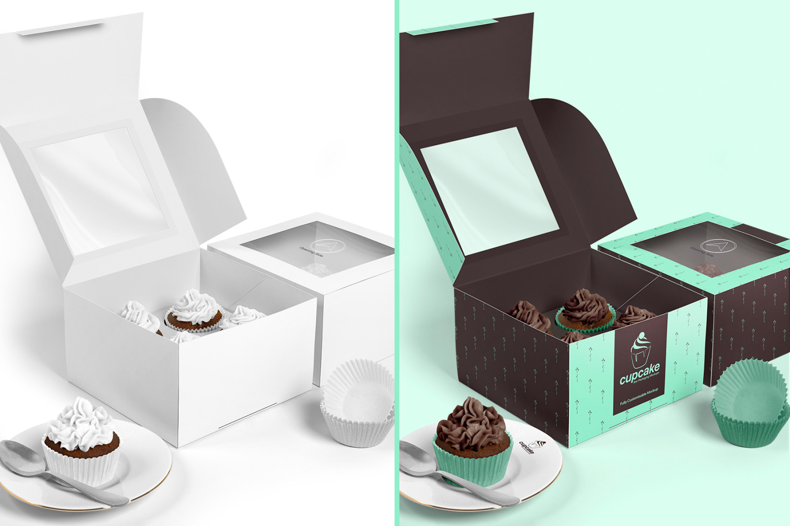 Cupcake Box Packaging Mockups Bundle