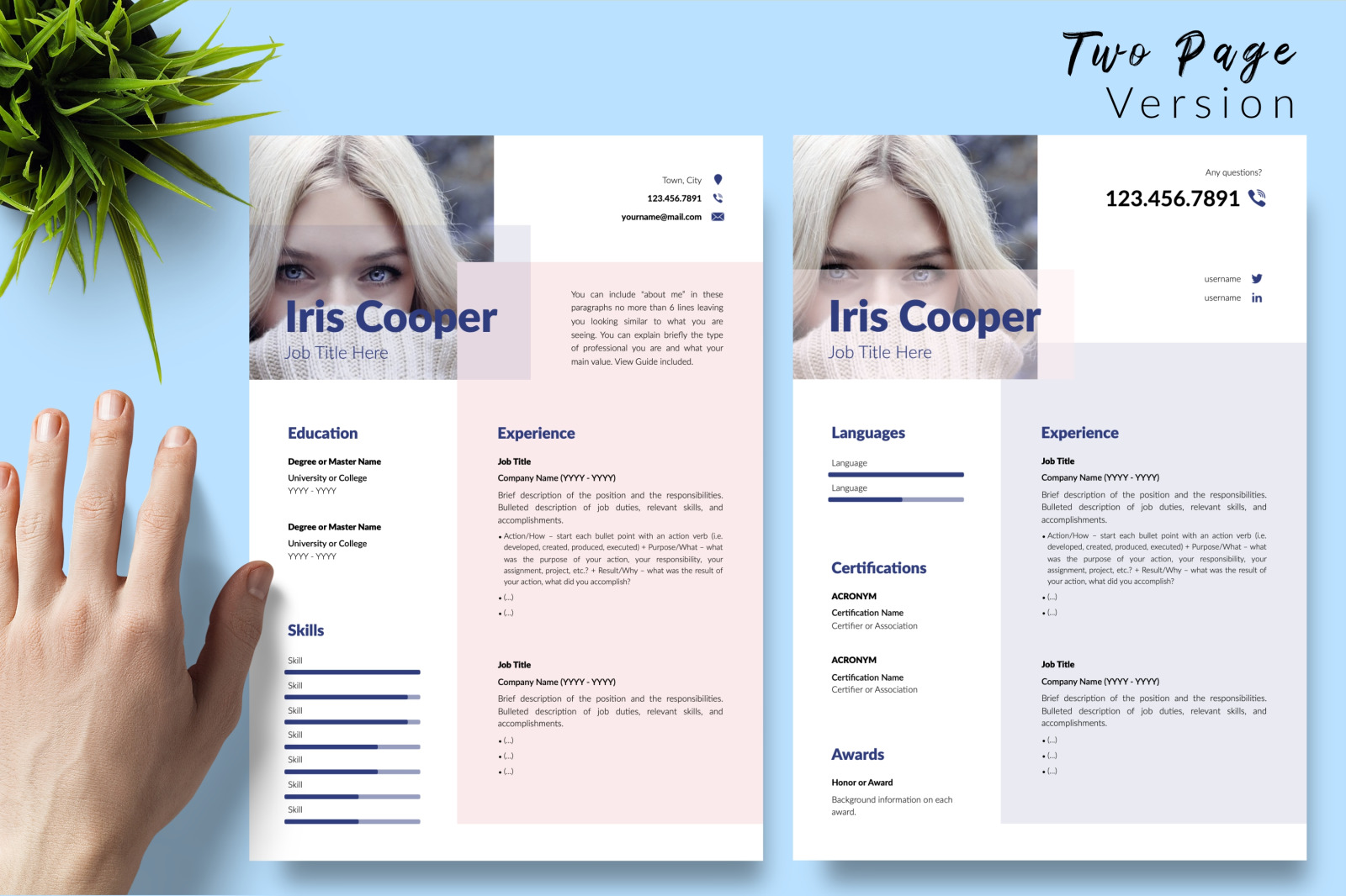 Modern Resume Template for Microsoft Word &amp; Apple Pages // Iris Cooper CV Design Template