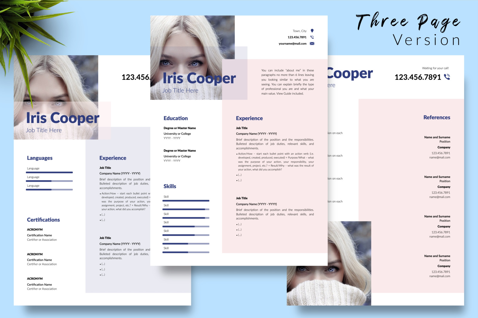 Modern Resume Template for Microsoft Word &amp; Apple Pages // Iris Cooper CV Design Template