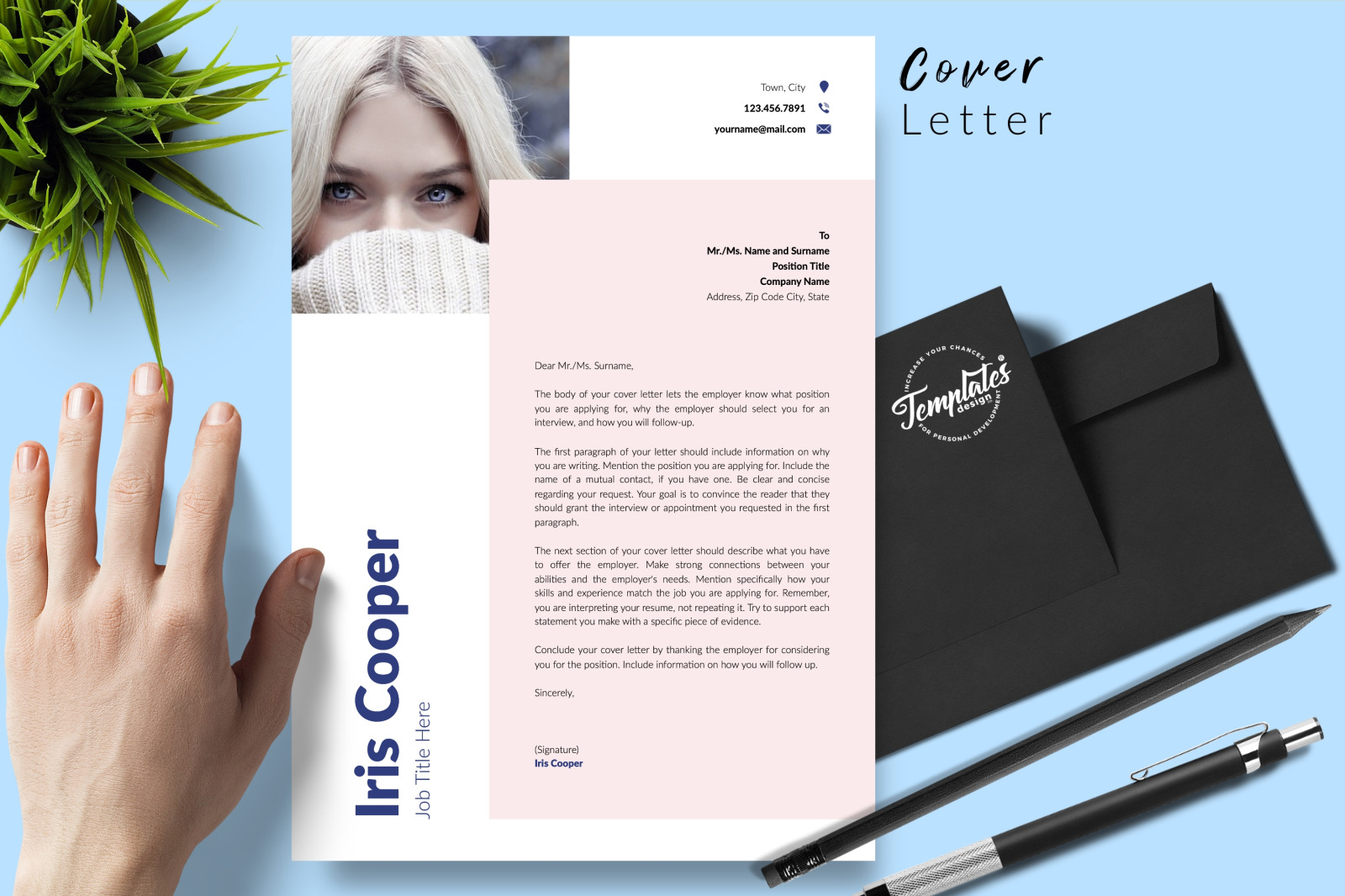 Modern Resume Template for Microsoft Word &amp; Apple Pages // Iris Cooper CV Design Template