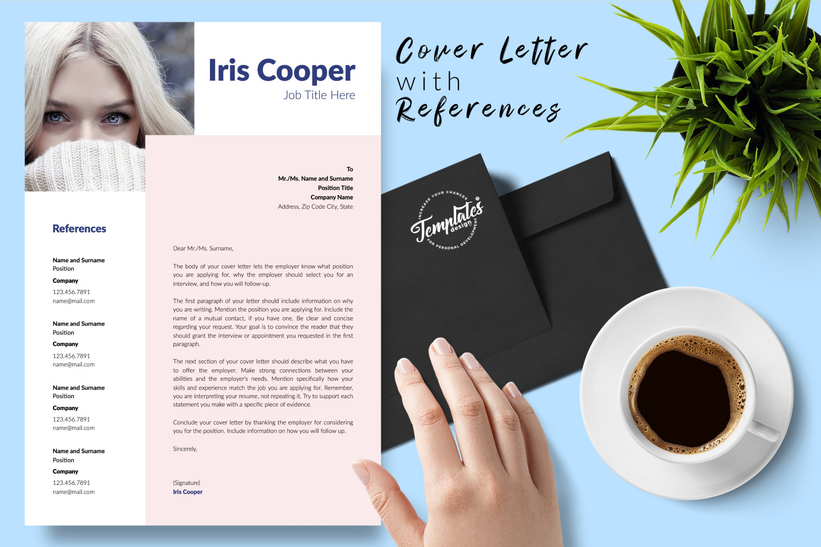 Modern Resume Template for Microsoft Word &amp; Apple Pages // Iris Cooper CV Design Template