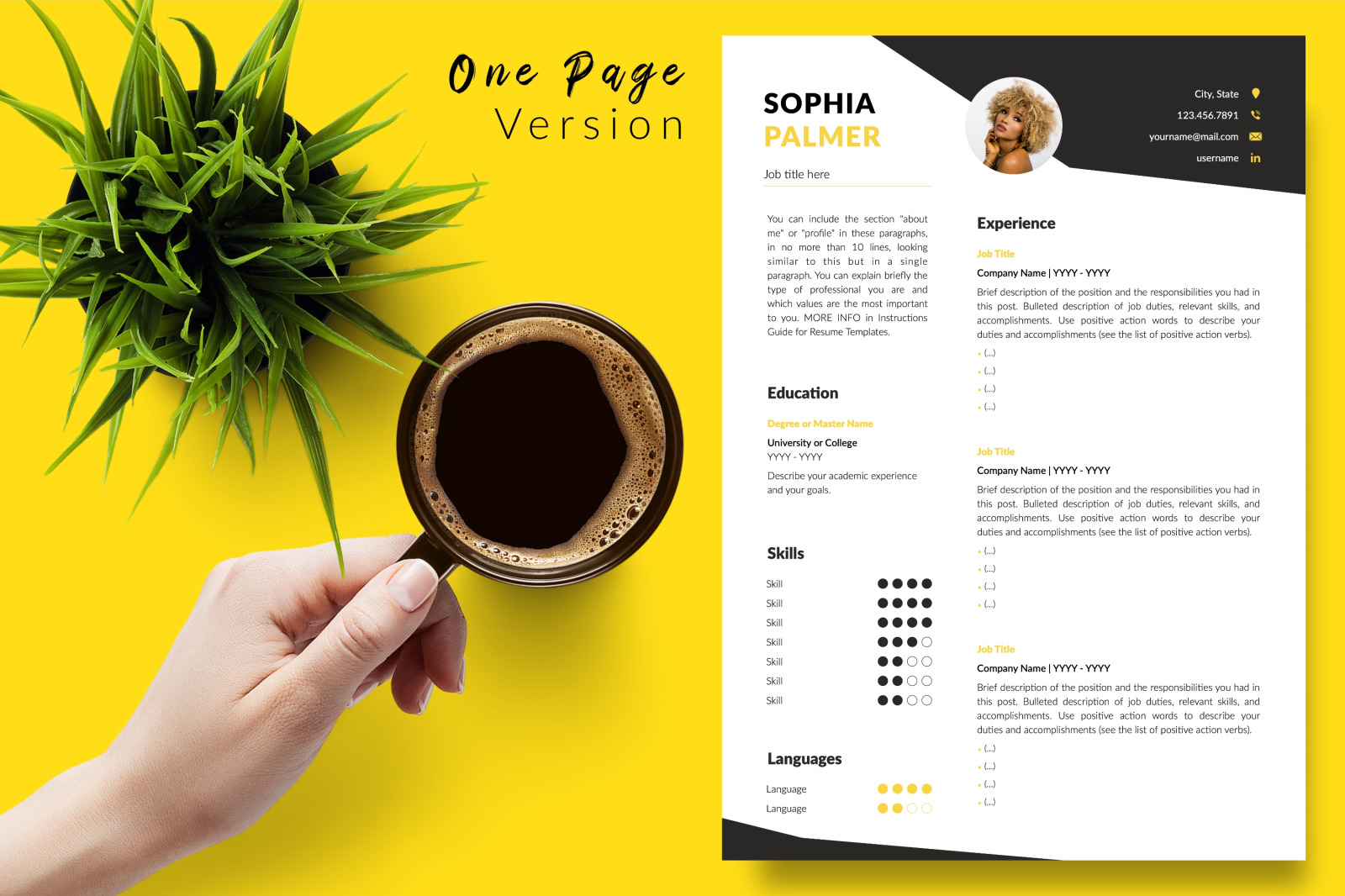 Modern Resume Template for Microsoft Word &amp; Apple Pages // Sophia Palmer CV Design Template