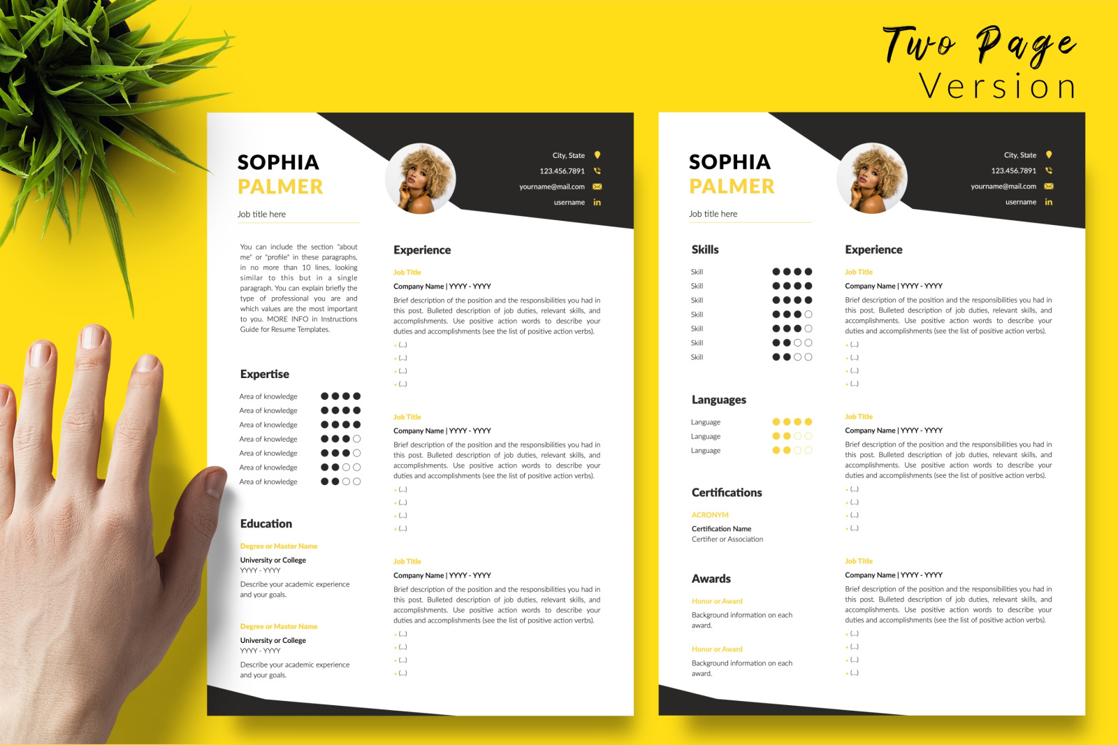 Modern Resume Template for Microsoft Word &amp; Apple Pages // Sophia Palmer CV Design Template